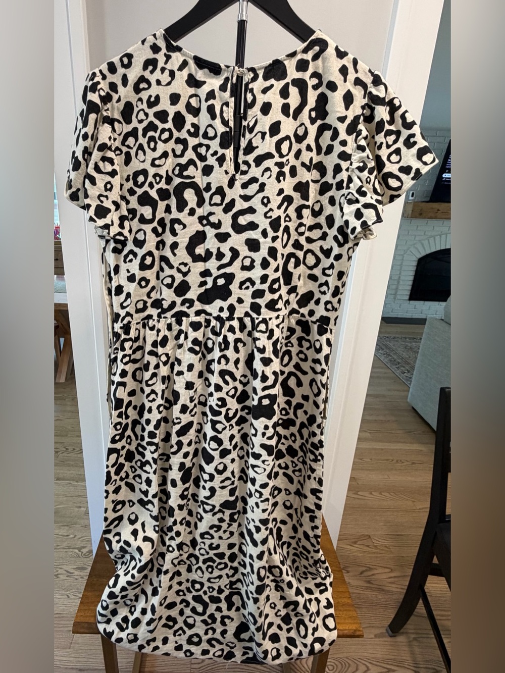 Who What Wear Cream and Black Leopard Print Midi Dress
